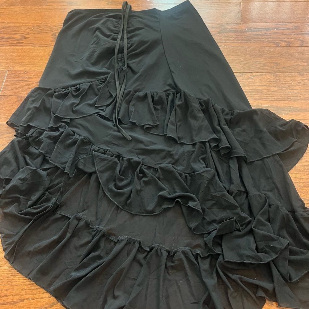 NWT! SHEIN Black Wrap Maxi Skirt with Ruffled High-Low Design